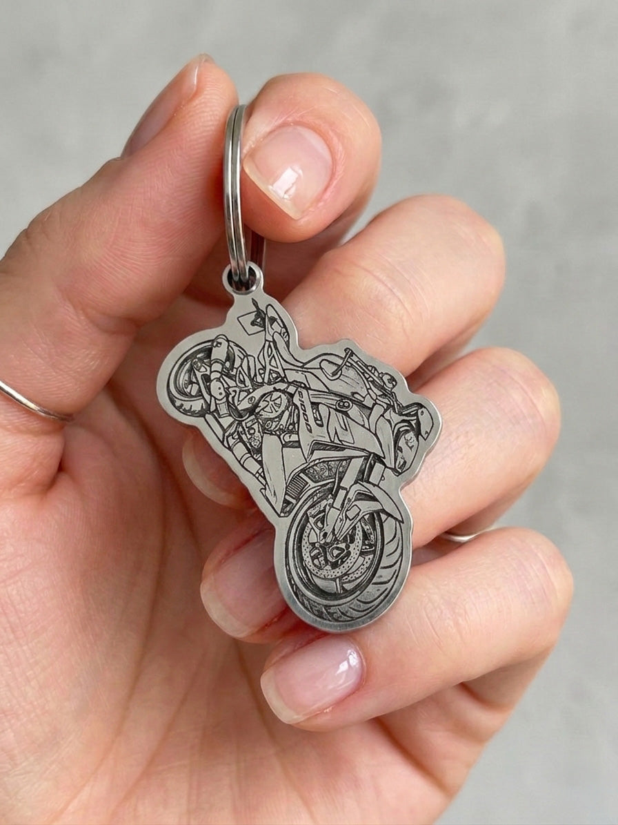 Personalisierter Anhänger in Edelstahl | Dein eigenes  Bike als Schlüsselanhänger | handgefertigt | individuelles Geschenk für Motorrad Fans