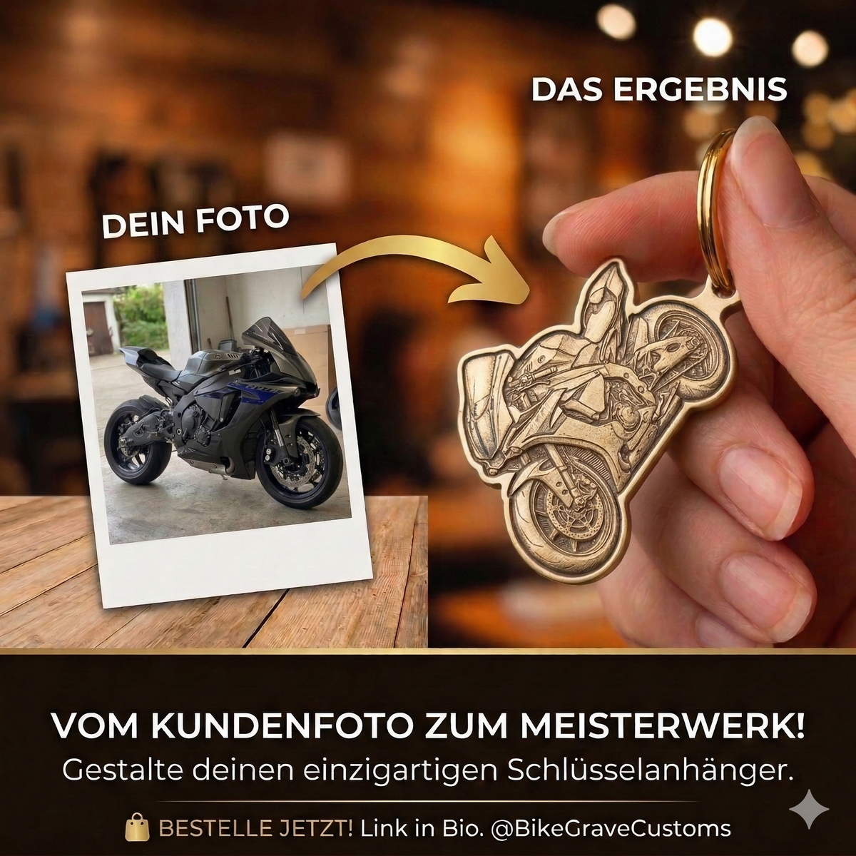 Personalisierter Anhänger in Messing| Dein eigenes  Bike als Schlüsselanhänger | handgefertigt | individuelles Geschenk für Motorrad Fans (Kopie)