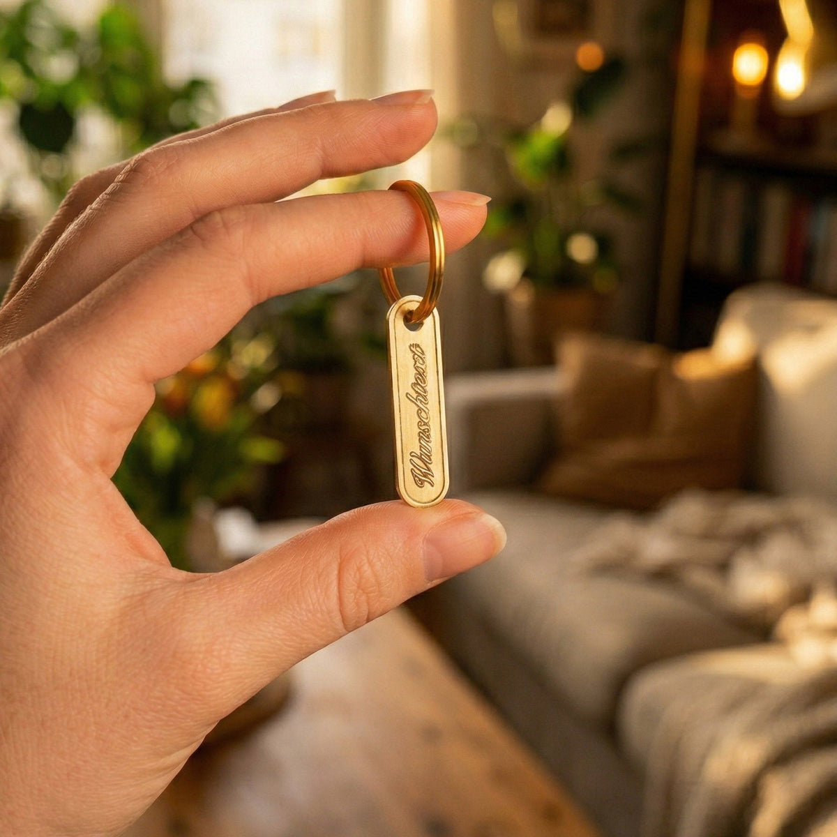 Edler Messing-Schlüsselanhänger personalisiert in Farbe Gold
